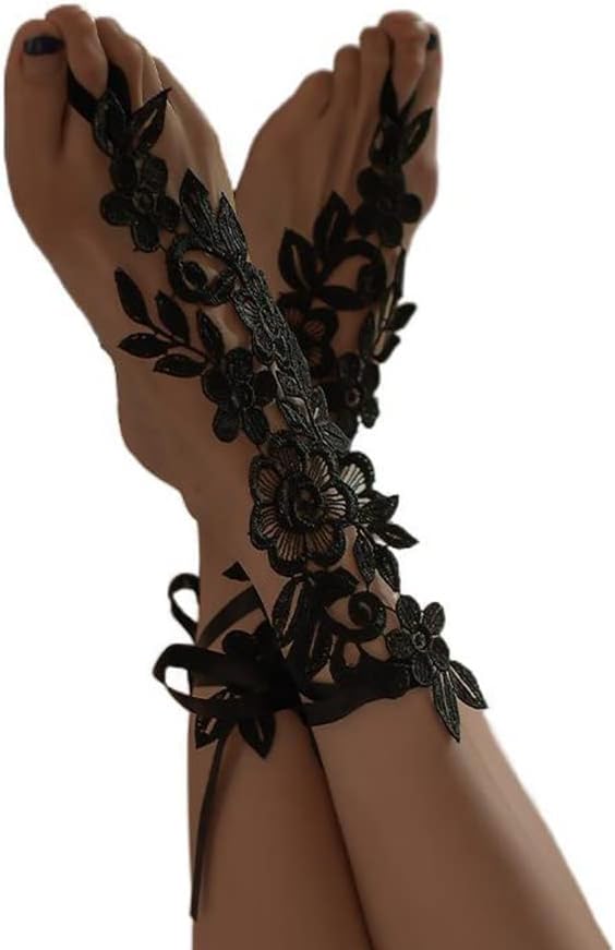 Asphire Sexy Lace Embroidery Anklet with Toe Ring 2pcs Floral Bridal B...