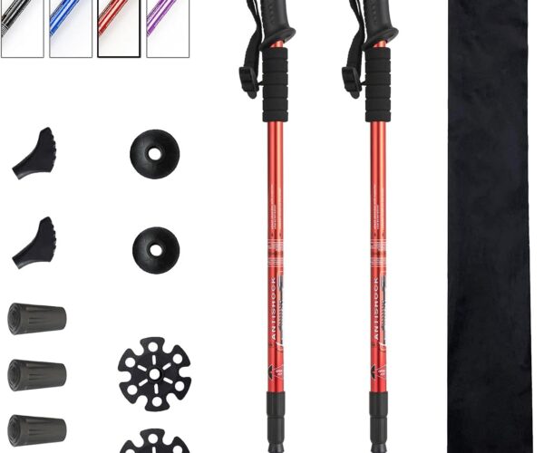 Aihoye Trekking Poles Shock Absorbing Adjustable Hiking or Walking Sticks for Hiking Collapsible Strong, 2-pc Pack Lightweight Walking Pole, All Terrain Accessories and Carry Bag