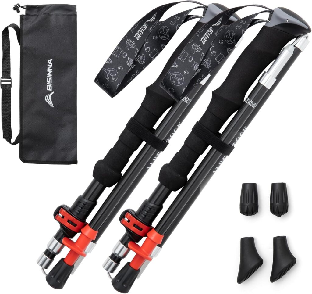BISINNA Carbon Fiber Trekking Poles Collapsible Walking Sticks Hiking Folding Poles Quick Lock for Women and Men Hiking Mountaining Backpacking Camping 2pc