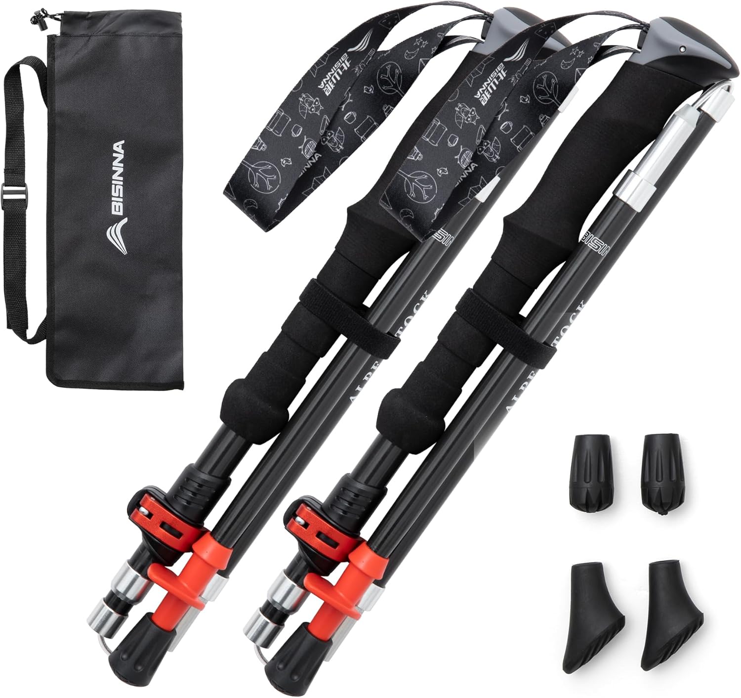 BISINNA Carbon Fiber Trekking Poles Collapsible Walking Sticks Hiking Folding Poles Quick Lock for Women and Men Hiking Mountaining Backpacking Camping 2pc