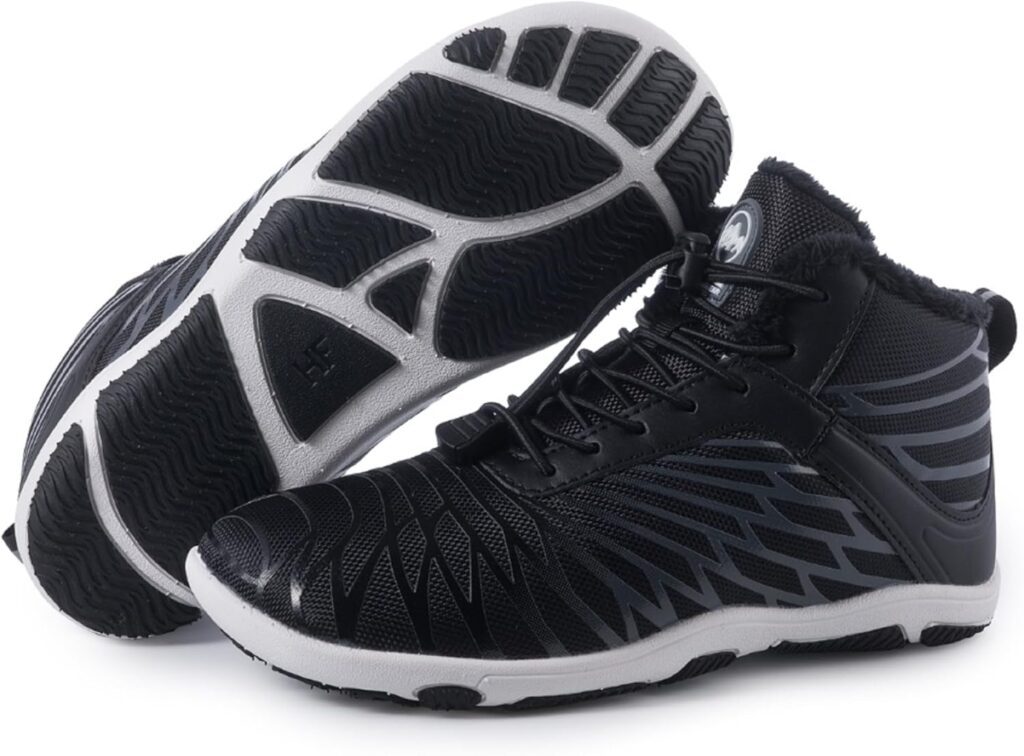 HF Winter Ergonomic Supportive Winter Barefoot Shoes, Zero-Drop Sole, Wide Toe Box Innovative Design Walking Boots Unisex Black