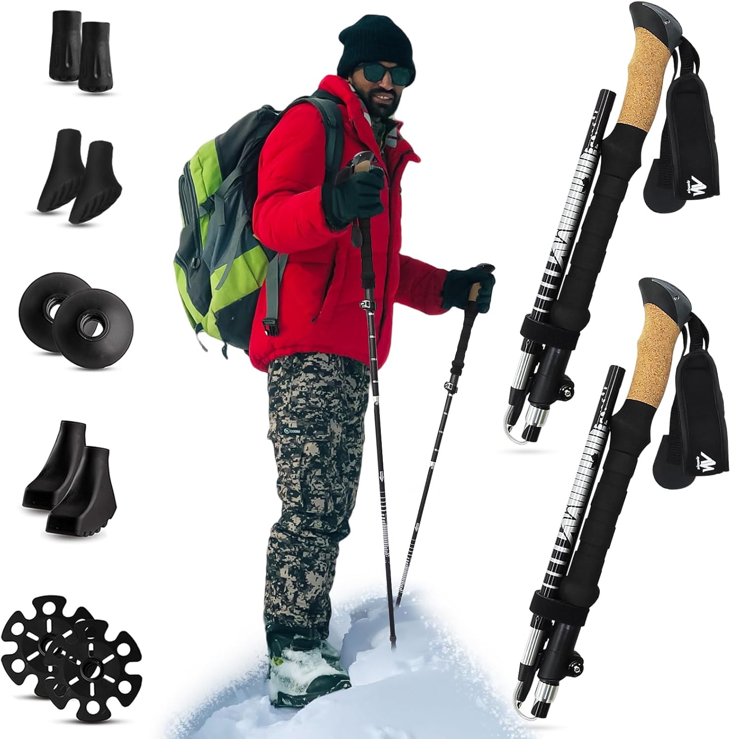 AYAMAYA Collapsible Trekking Poles for Hiking – Lightweight Aluminum Alloy 7075 Folding Nordic Hiking Walking Sticks for Men and Women with Flicklock System