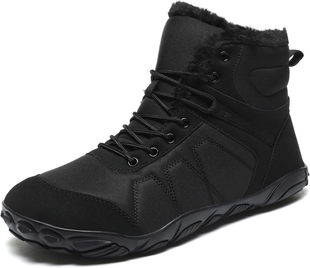 Mens Womens Snow Boots Winter Barefoot Shoes Warm Fur Lined Short Ankle Booties Outdoor Anti-Slip Wide Toe Box Walking Winter Shoes