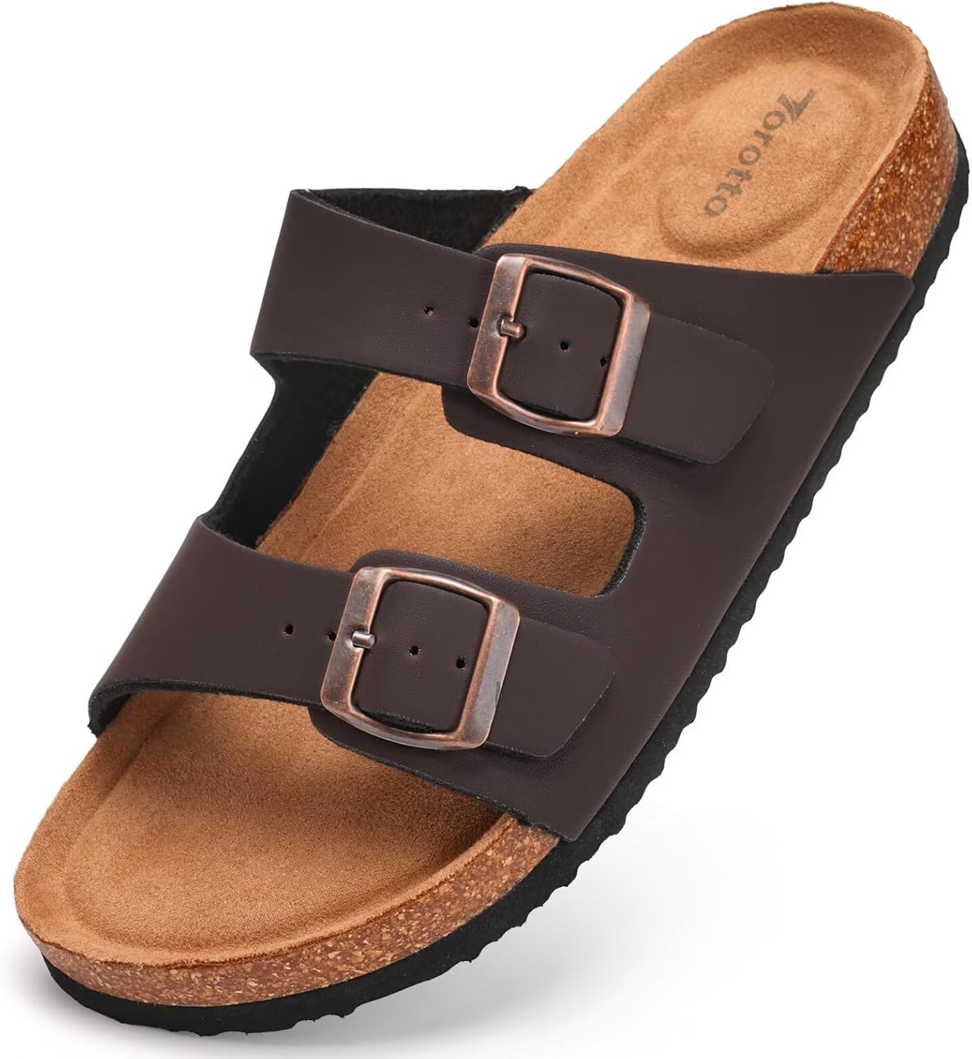 Torotto Mens Slides with Cork Footbed Open Toe Adjustable Webbing Flat Sandals for Walking | Beach | Indoor